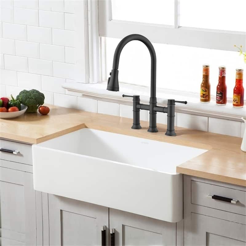 Bridge Kitchen Faucet With Pull Down Sparyer 3 Hole Kitchen Sink Faucet Double Handle 304 Stainless Steel Taps