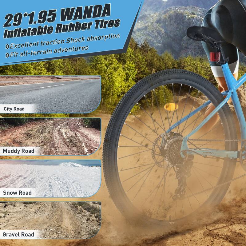 29 Inch Mountain Bike, 8-Speed Steel Frame with Front Suspension and Double Disc Brakes for Adults