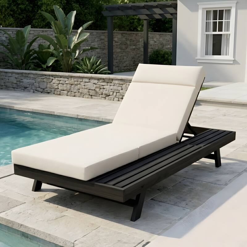 Outdoor Patio Lounge Chair, Adjustable Recliner with Headrest and Retractable Side Tray