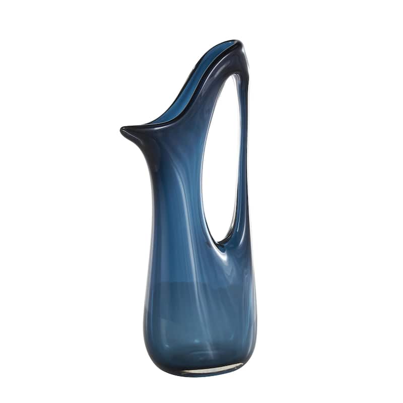 Glass Abstract Decorative Vase with Cutout Handle and Elongated Opening - Blue - Roche River Decor