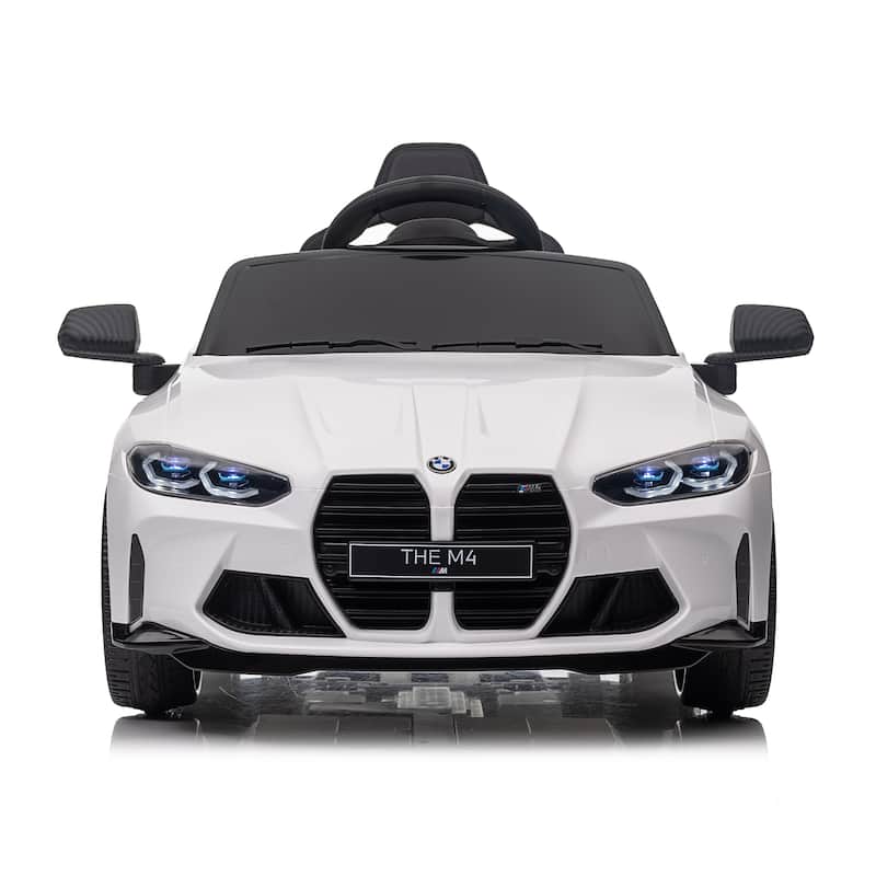 12V Licensed BMW M4 Kids Electric Ride-On Car with Remote Control, Bluetooth & LED Lights - White