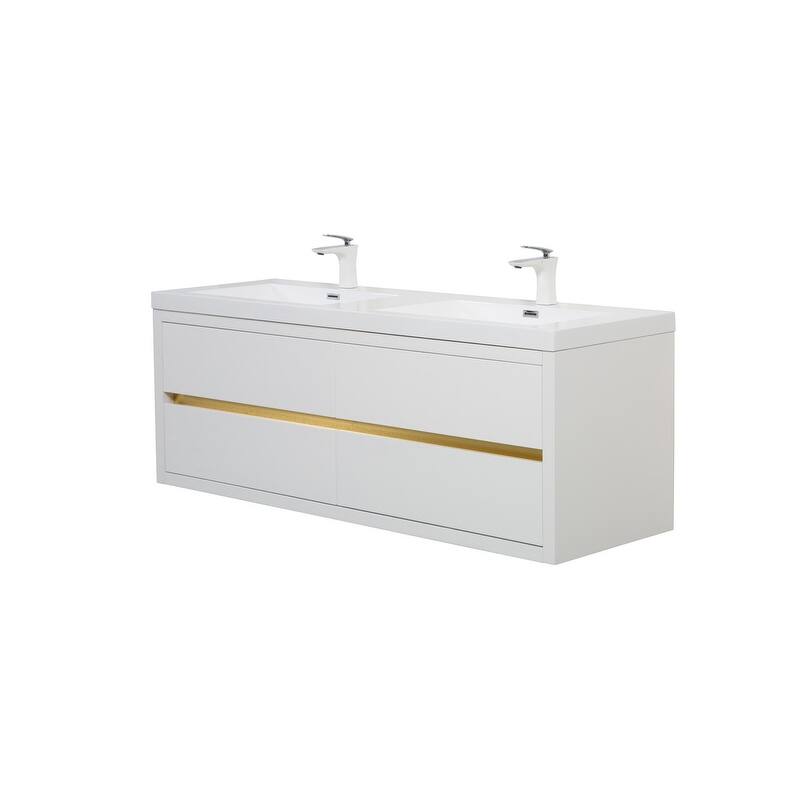 ABRUZZO 60" Floating Bathroom Vanity Double Sink with Stone Resin Top Four Soft Close Drawers