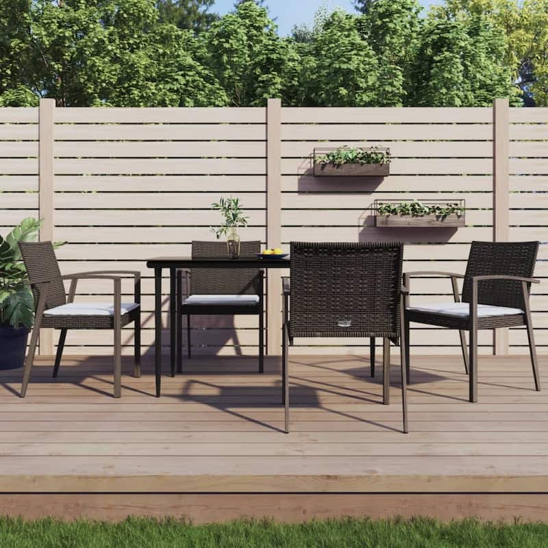 vidaXL Patio Dining Set Table and Chair with Cushions Poly Rattan and Steel - Brown 5-Piece 55.1"