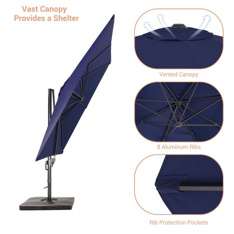 BONOSUKI Outdoor 11.5x9FT Cantilever Patio Umbrella 360 Rotation w/Base