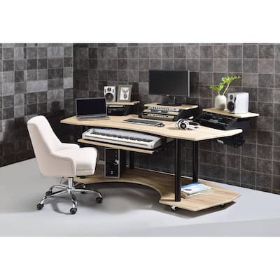 Computer Desk Natural Oak Finish, Home Office Workstation, Modern Writing Table