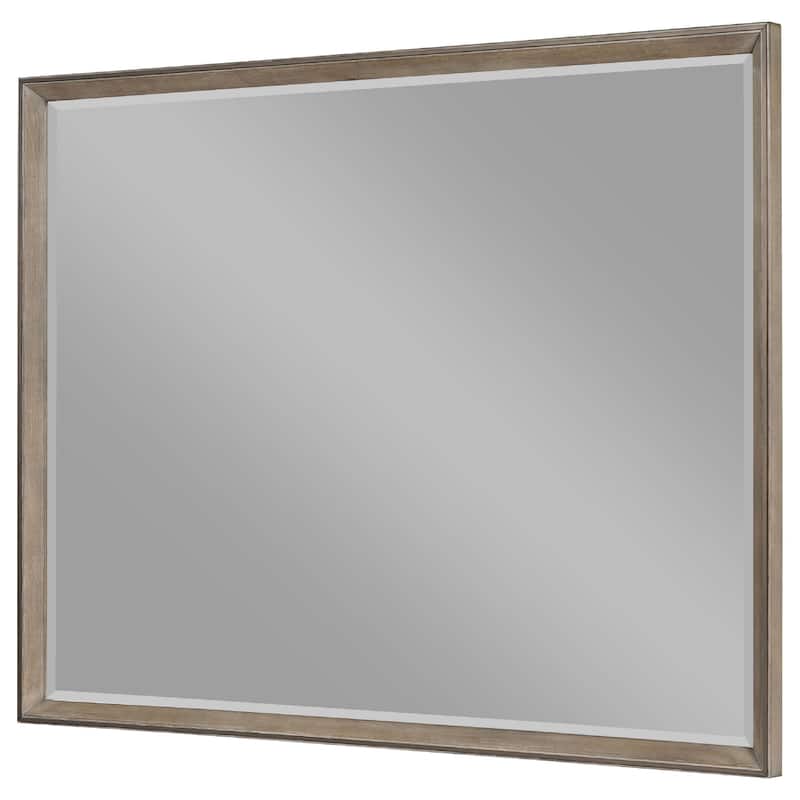 Lyni Dresser Mirror, Washed Oak Gray Wood Frame, Rectangular 40 Inch - Oak Gray, Brass