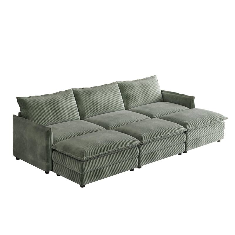 109" Corduroy 3-Seater Cloud Sectional Sofa with 3 Ottomans