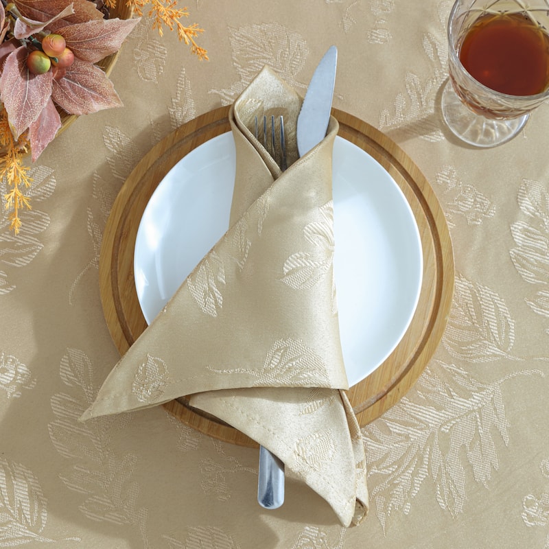 Elegant Woven Leaves Jacquard Damask Napkin, Set of 8 - 17"x17"