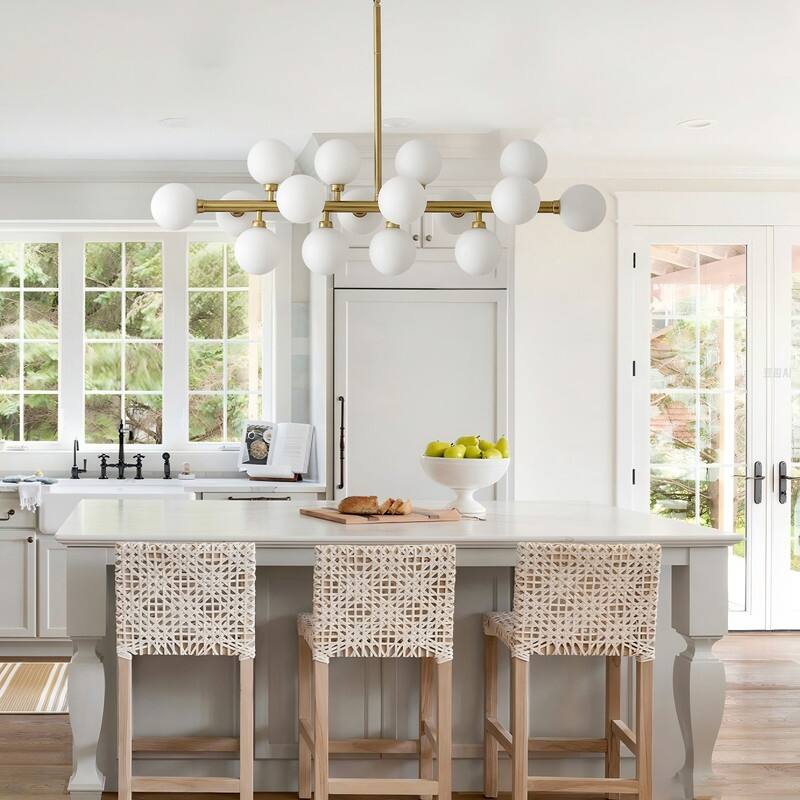 Mid-Century Modern Sputnik Chandelier 16-Light Adjustable Brass Pendant with Glass Globes for Dining Rooms - 34.7in