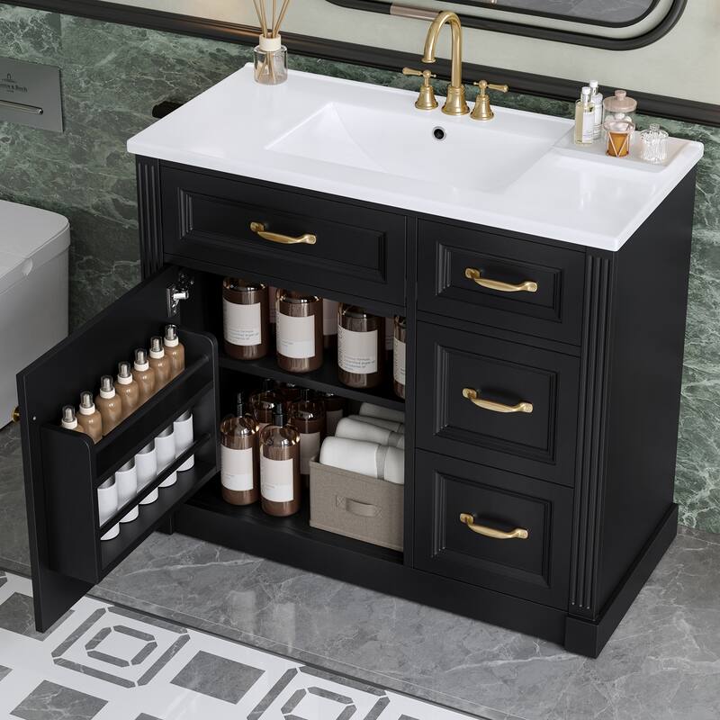 36 Inch Bathroom Vanity with Sink, Floor Mount Bathroom Storage Cabinet with Ceramic Basin