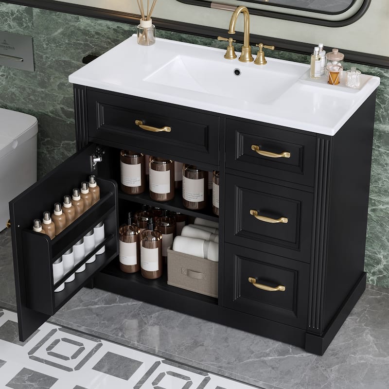 36 Inch Wall-Mounted Bathroom Vanity with Sink, 4 Soft-Close Drawers & Adjustable Shelf
