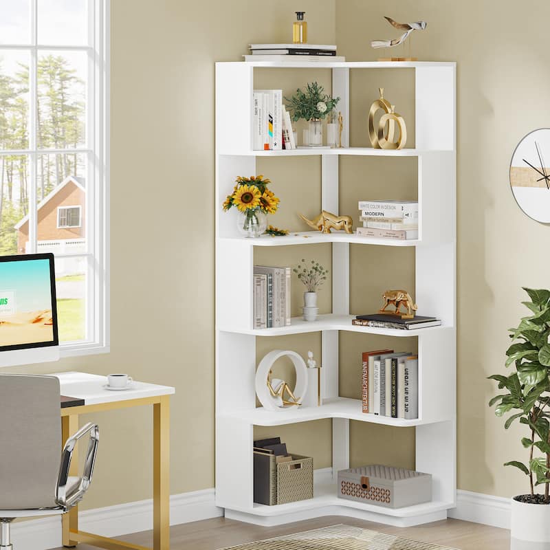 6-Tier Corner Bookshelf, 64.9 Inch Industrial Bookcase with Baffles