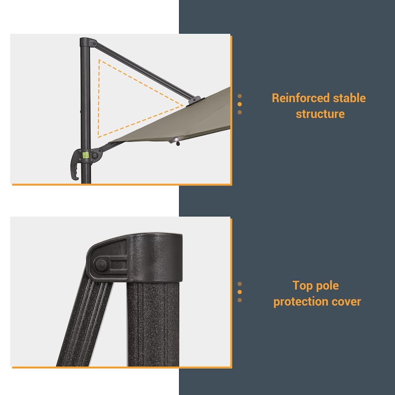 BONOSUKI 10Ft LED Patio Cantilever Offset Umbrella With Cross Base