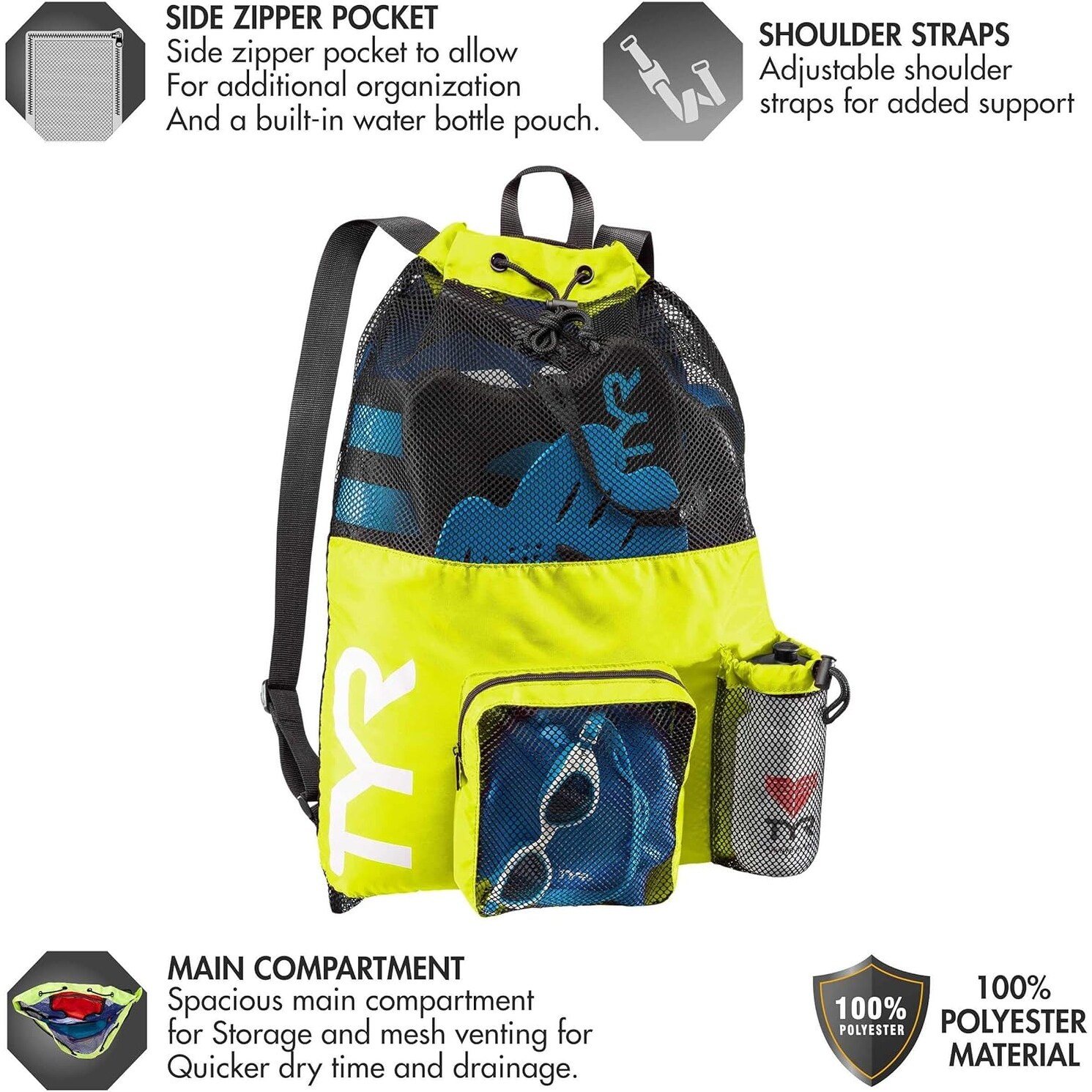 Tyr Yellow Mesh Backpack TYR New Alliance 45L Backpack