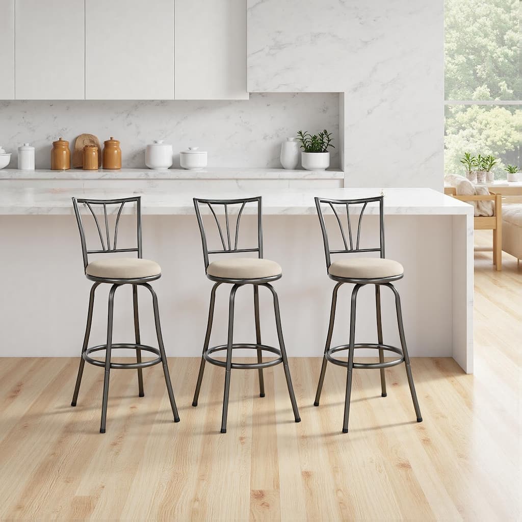 Azalea Park Set of 3 Indoor Adjustable Black Metal Swivel Barstool - 15.75 W x 19.88 D x 36.02-41.34 H"