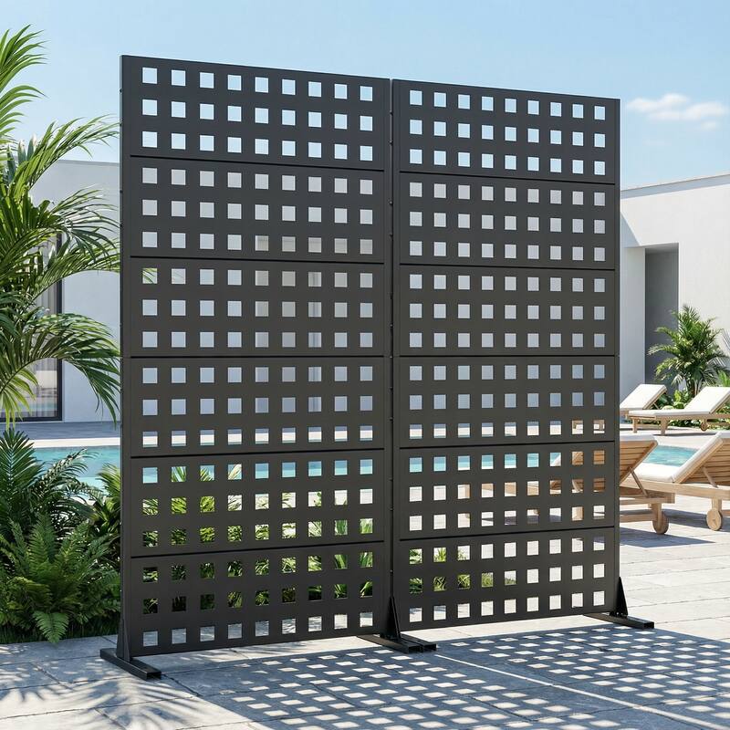 Outdoor Rectangle Privacy Screens Metal Screen Fence Panel Set of 2 - Black - 72"x35"