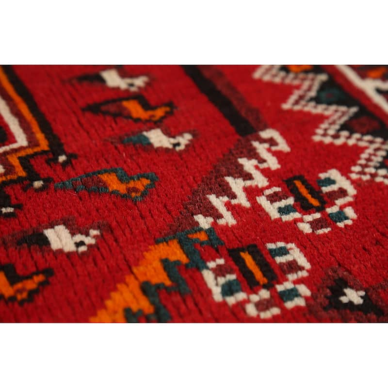 Hand Knotted Oriental 100% Wool Carpet Traditional Tribal Red Shiraz Area Rug - 4' 10'' X 3' 7''