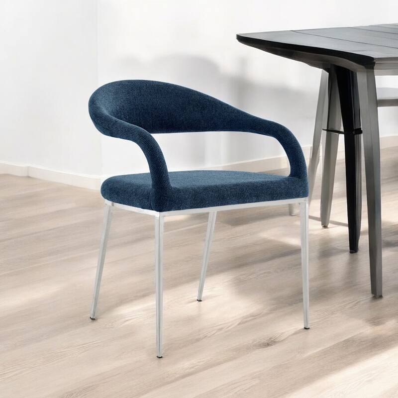 Metal Dining Armchairs with Polyester Upholstery Open Back, Set of 2 - 22” x 21” x 30” (D x W x H)