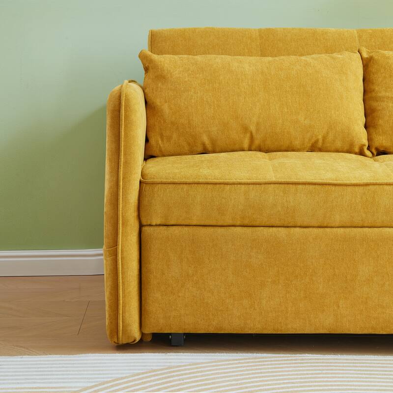 Yellow Fabric Pull-out Sofa Bed with Adjustable Armrests