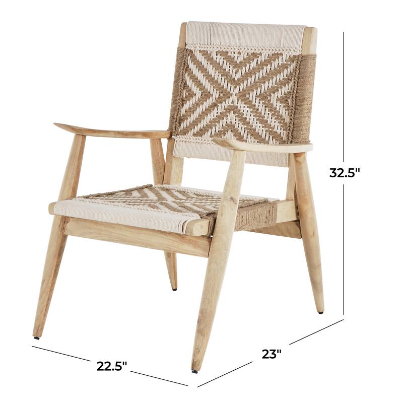 Black or White Jute Rope Handmade Living Room Accent Chair with Brown Mango Wood Frame