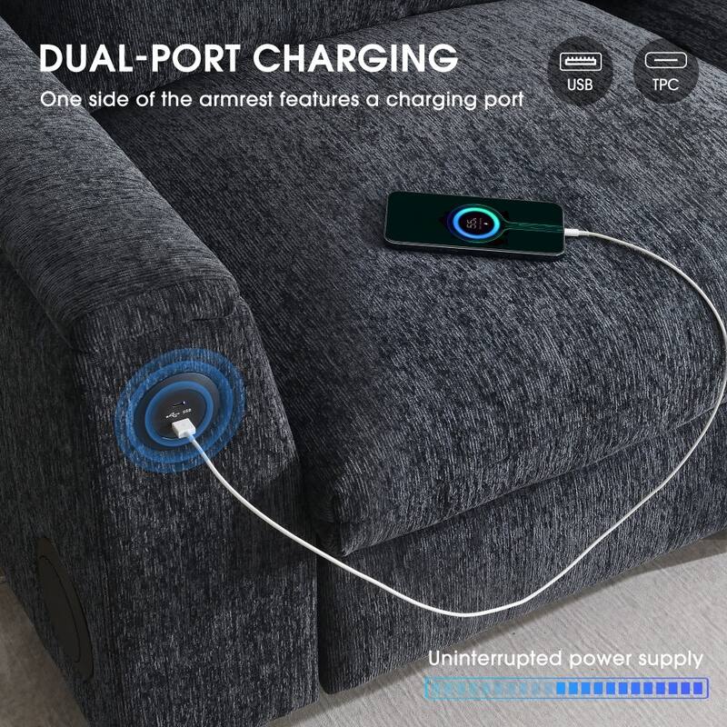 96'' Sectional Sofa with Bluetooth Speaker, Drop Down Table, USB Charger, Storage Armrest