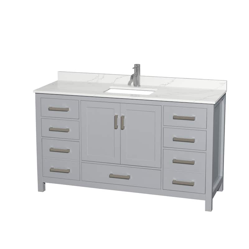 Wyndham Collection WCS141460S-QTZ-UNSMXX Sheffield 60" Free Standing - Gray / Giotto Quartz Top / Brushed Chrome Hardware