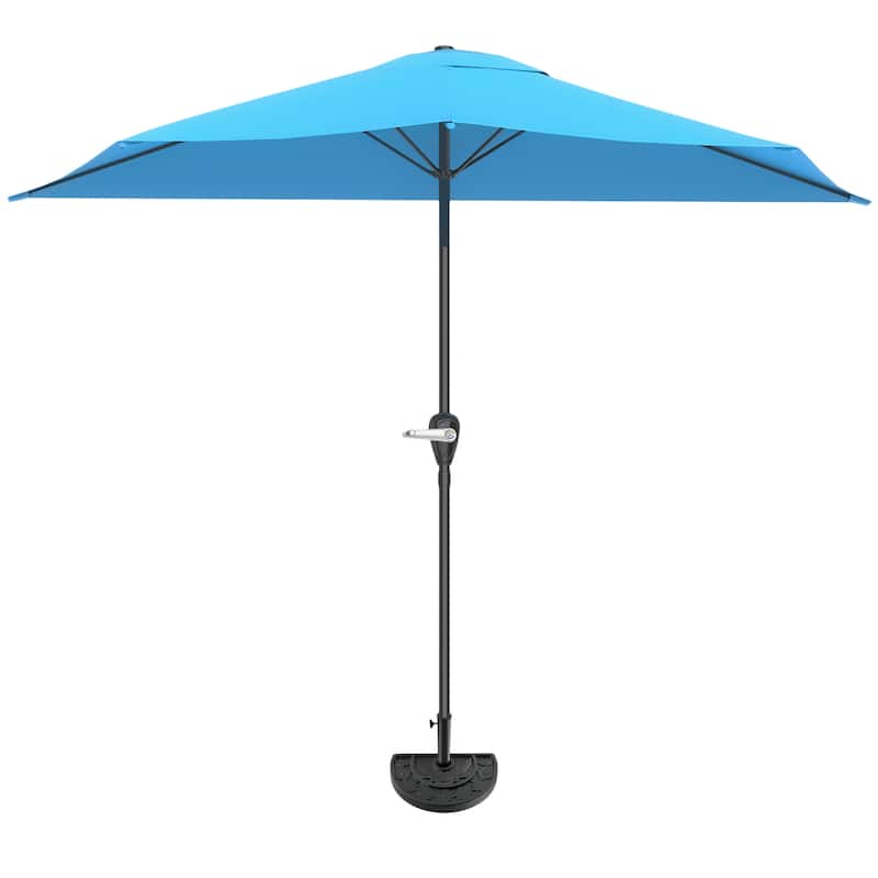Pure Garden 9ft Half Umbrella with Base - Brilliant Blue