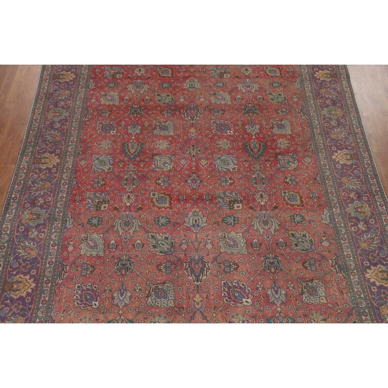 Hand Knotted Oriental 100% Wool Carpet Traditional All-Over Pink Tabriz Area Rug - 12' 8'' X 9' 8''
