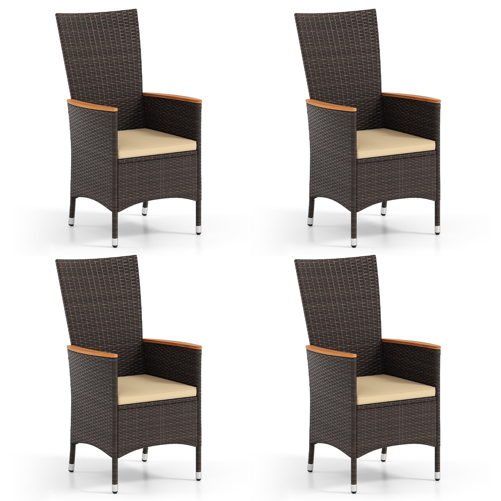Gymax Patio Rattan Chairs 4 PCS w/High Backrest & Acacia Wood Armrests