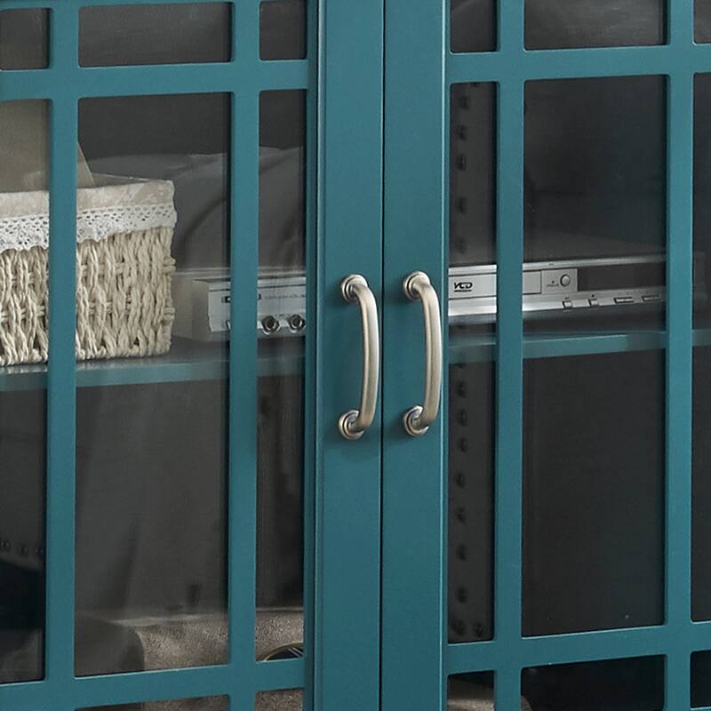Multi-functional Teal Storage Buffet Cabinet with Tempered Glass Doors and Metal Legs.