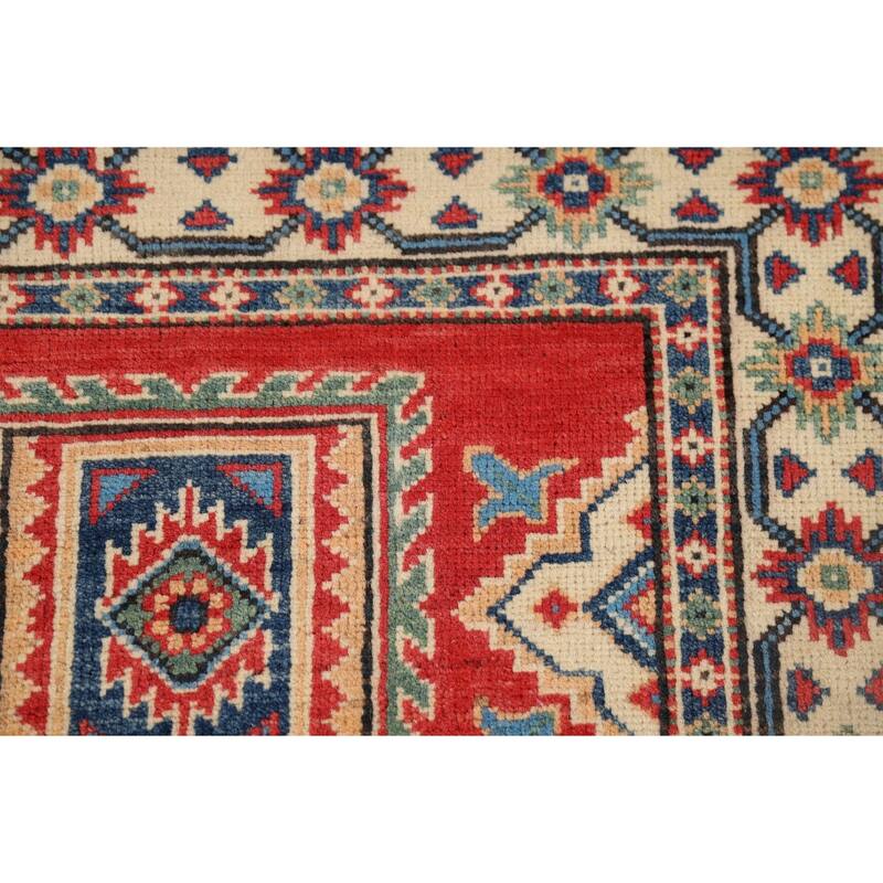 Geometric Kazak Runner Rug Hand-Knotted Wool Carpet - 2'8" x 10'1"