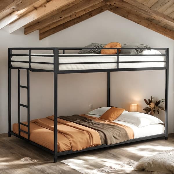 slide 2 of 13, Full over Full Metal Bunk Bed with Strong Construction for Home Black