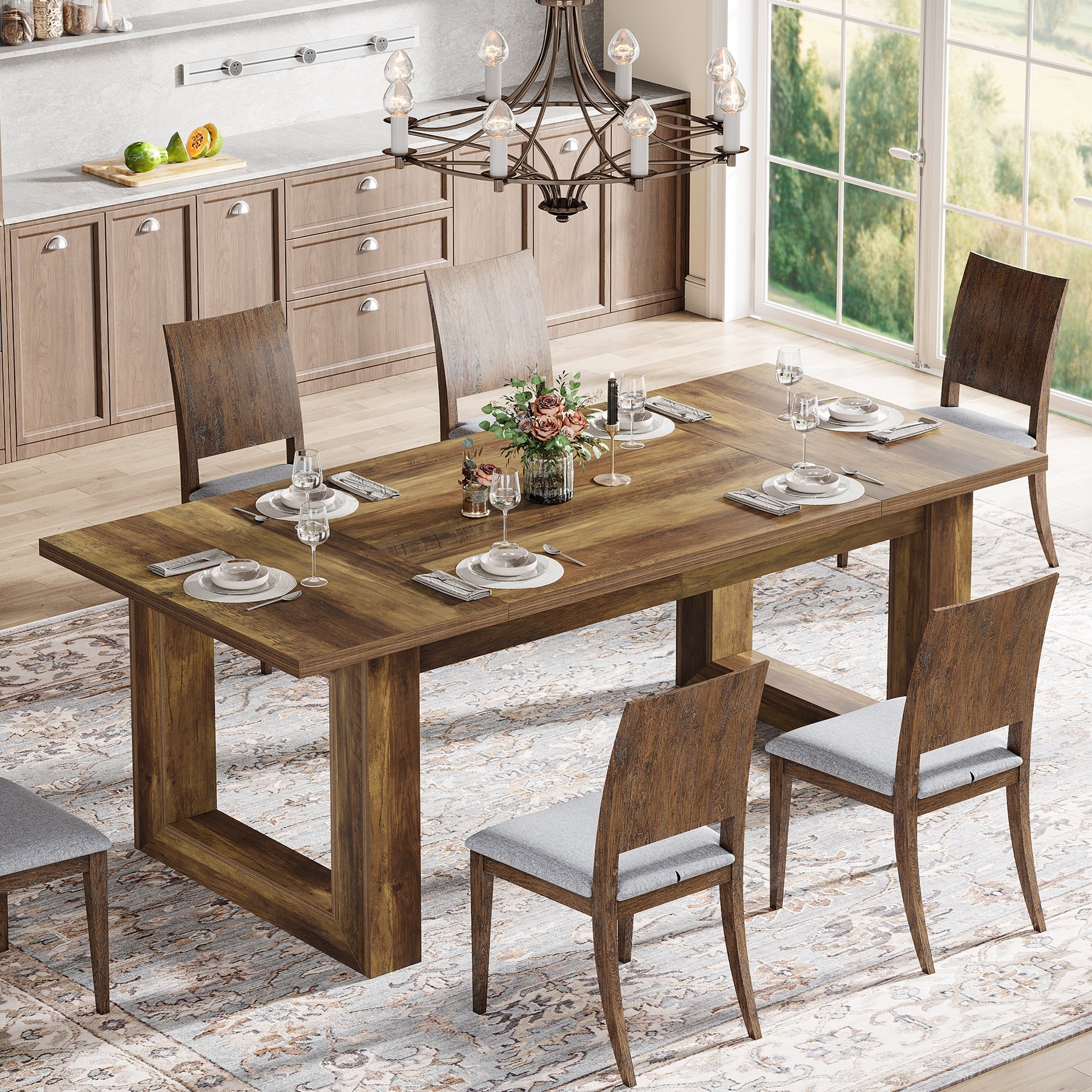 Large Rectangular Wooden Kitchen Dining Dinner Table for 4-6 People