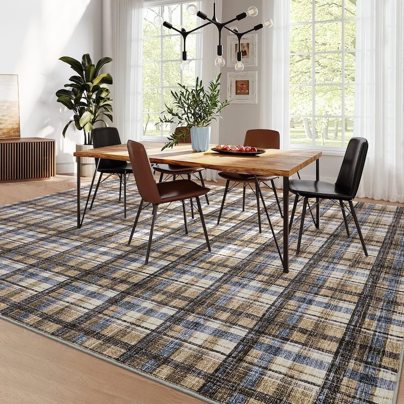 Garvee Timeless Check Washable Area Rug