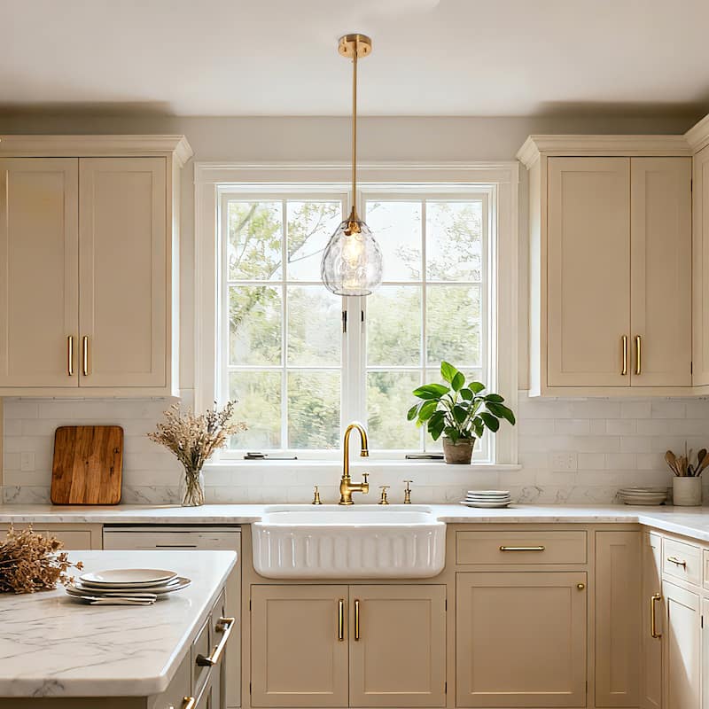 Modern Gold 1-Light Hand-blown Glass Pendant Light Art Deco for Kitchen Island - 7.8" W x 11.2" H