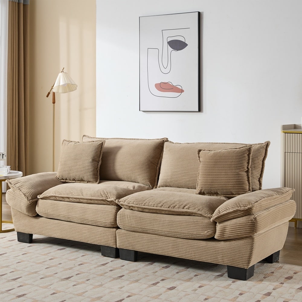 84" Corduroy Sleeper Couch Upholstered Deep Seat Loveseat Sofa with Pillows