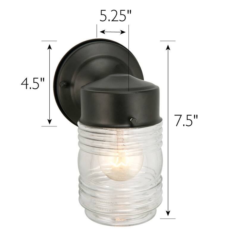 Design House Jelly Jar 1-Light Indoor/Outdoor Matte Black Wall Light with Clear Ribbed Glass