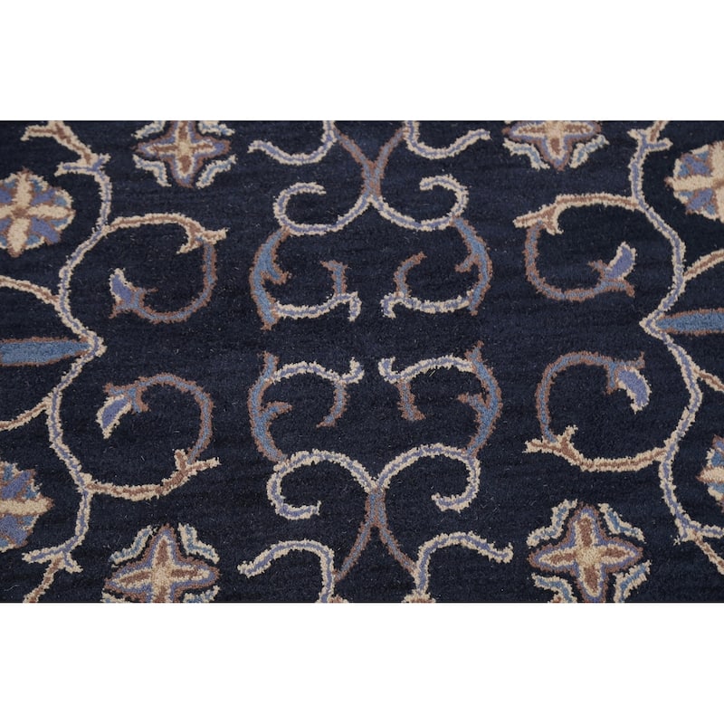 Floral Traditional Oriental Office Area Rug Hand-tufted Wool Carpet - 6'0" x 6'0" Round