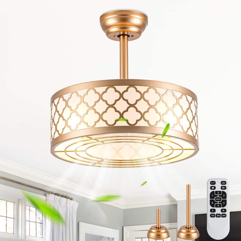 Cusp Barn 18" Fandelier Caged Ceiling Fan with Lights and Remote, Modern Gold 6 Speeds Reversible DC Motor Indoor Ceiling Fan