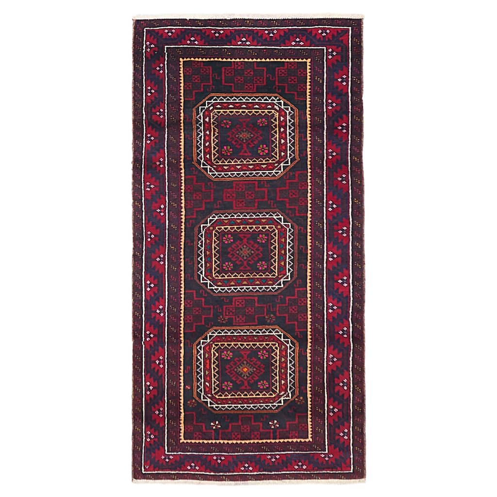 ECARPETGALLERY Hand-knotted Teimani Dark Navy, Red Wool Rug - 3'0 x 6'1