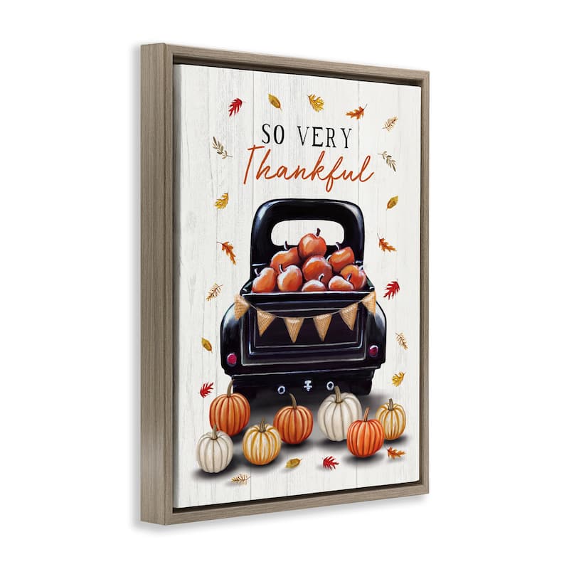 Stupell Autumnal So Very Thankful Framed Floater Canvas Wall Art Design By Elizabeth Tyndall