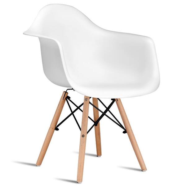 Gymax 1 Pc Mid Century Modern Molded Plastic Dining Arm Side Chair Wood Legs White Overstock 23039163