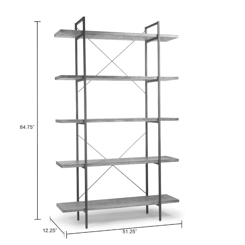 Amrit 84.5" Wood Shelf Metal Frame Etagere Five-shelf Bookcase