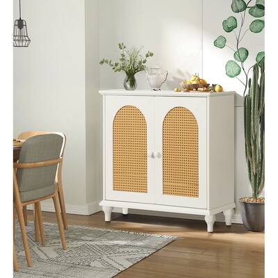 Rattan Storage Cabinet Sideboard and Buffet with Doors and Shelves