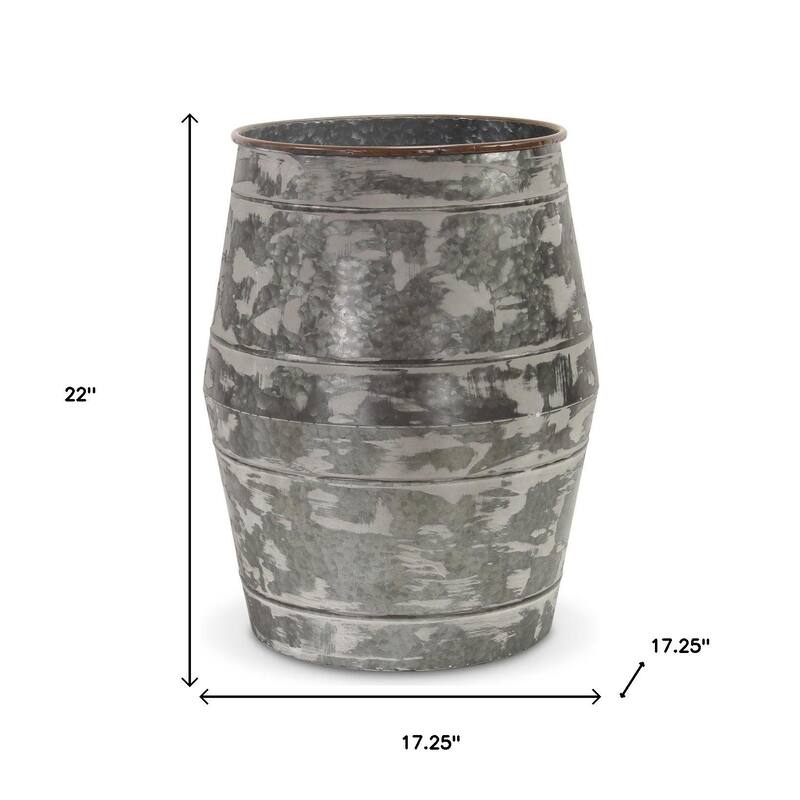 Set of Two Gray Galvanized Metal Cylinder Floor Vases - 17.25