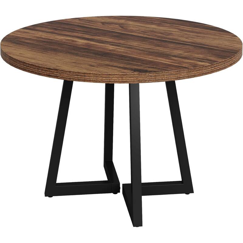 31.5” Square Dining Table for 4 with Metal Base for Dining Room - Round - Rustic Brown & Black