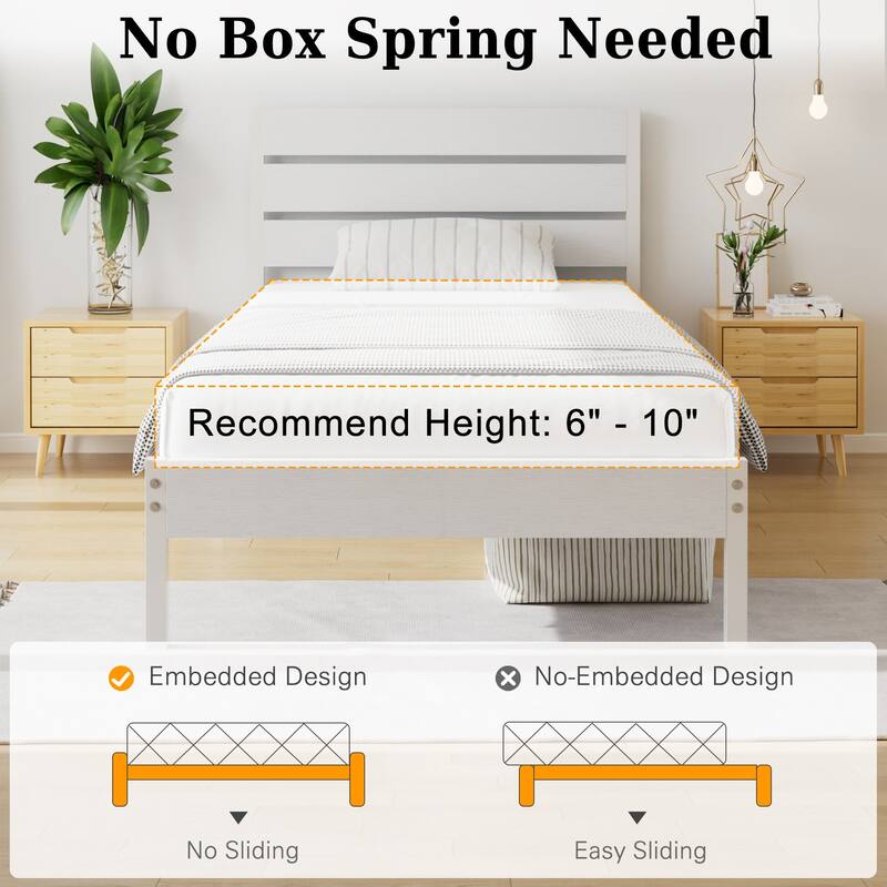 VECELO Industrial Wood Bed Frame with Headboard Twin Size Beds/Full Size Beds/Queen Size Beds