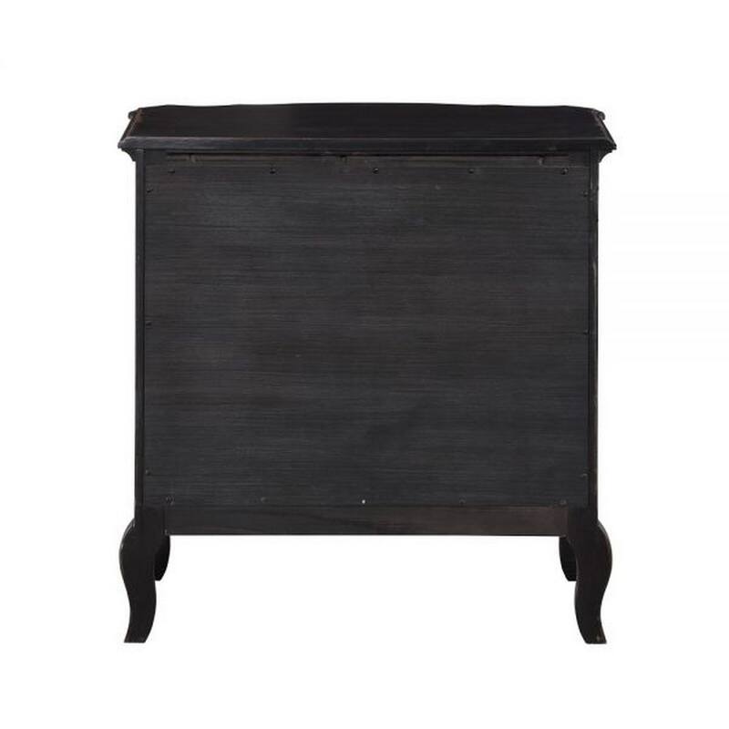 Cherry 30 Inch Nightstand, 3 Drawers, Cabriole Legs, Rubberwood, Black