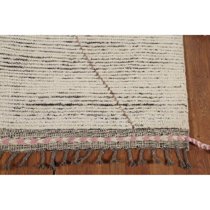 All-Over Ivory Moroccan Oriental Area Rug Hand-Knotted Wool Carpet - 4'9"x 8'9"