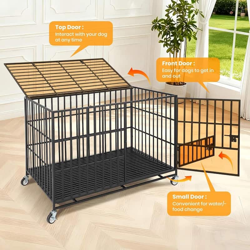 Heavy Duty Metal Dog Crate, Dog Kennel Indoor Wheels for Large and Medium Dogs